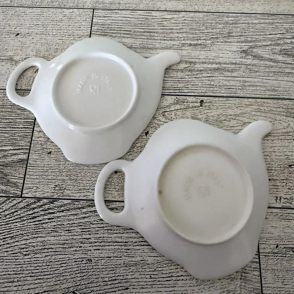 Set Of 2 Vintage Tea Bag Holders Flower Garden Scene Melamine Made In Italy